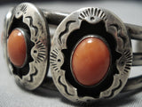 Museum Vintage Native American Jewelry Navajo Domed Coral Thick Sterling Silver Bracelet Old-Nativo Arts