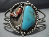 Museum Vintage Native American Jewelry Navajo Easter Blue Turquoise Coral Sterling Silver Bracelet Old-Nativo Arts