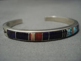 Museum Vintage Native American Jewelry Navajo Gloria Livingston Turquise Inlay Sterling Silver Bracelet-Nativo Arts