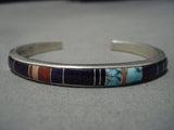 Museum Vintage Native American Jewelry Navajo Gloria Livingston Turquise Inlay Sterling Silver Bracelet-Nativo Arts