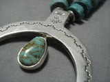 Museum Vintage Native American Jewelry Navajo Green Turquoise Sterling Silver Necklace-Nativo Arts