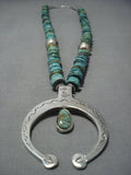 Museum Vintage Native American Jewelry Navajo Green Turquoise Sterling Silver Necklace-Nativo Arts