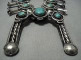 Museum Vintage Native American Jewelry Navajo Green Turquoise Sterling Silver Squash Blossom Necklace-Nativo Arts