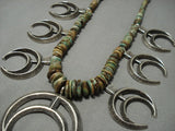 Museum Vintage Native American Jewelry Navajo Green Turquoise Sterling Silver Squash Blossom Necklace-Nativo Arts