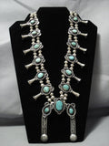 Museum Vintage Native American Jewelry Navajo Green Turquoise Sterling Silver Squash Blossom Necklace-Nativo Arts