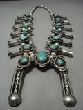 Museum Vintage Native American Jewelry Navajo Green Turquoise Sterling Silver Squash Blossom Necklace-Nativo Arts