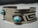 Museum Vintage Native American Jewelry Navajo Hopi Blue Wind Turquoise Sterling Silver Cuff Bracelet-Nativo Arts