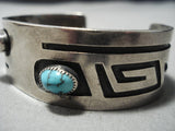 Museum Vintage Native American Jewelry Navajo Hopi Blue Wind Turquoise Sterling Silver Cuff Bracelet-Nativo Arts