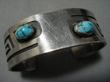 Museum Vintage Native American Jewelry Navajo Hopi Blue Wind Turquoise Sterling Silver Cuff Bracelet-Nativo Arts
