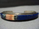 Museum Vintage Native American Jewelry Navajo Lapis Turquoise Sterling Silver Inlay Bracelet Old-Nativo Arts