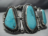 Museum Vintage Native American Jewelry Navajo Old Blue Carico Lake Turquoise Sterling Silver Bracelet-Nativo Arts