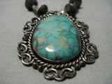 Museum Vintage Native American Jewelry Navajo Real Gold Fleck Green Turquoise Sterling Silver Necklace-Nativo Arts