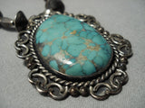 Museum Vintage Native American Jewelry Navajo Real Gold Fleck Green Turquoise Sterling Silver Necklace-Nativo Arts