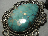 Museum Vintage Native American Jewelry Navajo Real Gold Fleck Green Turquoise Sterling Silver Necklace-Nativo Arts