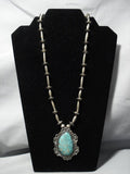 Museum Vintage Native American Jewelry Navajo Real Gold Fleck Green Turquoise Sterling Silver Necklace-Nativo Arts