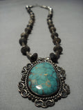 Museum Vintage Native American Jewelry Navajo Real Gold Fleck Green Turquoise Sterling Silver Necklace-Nativo Arts