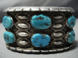 Museum Vintage Native American Jewelry Navajo Repoussed Galore Turquoise Sterling Silver Bracelet-Nativo Arts