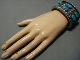 Museum Vintage Native American Jewelry Navajo Repoussed Galore Turquoise Sterling Silver Bracelet-Nativo Arts