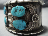 Museum Vintage Native American Jewelry Navajo Repoussed Galore Turquoise Sterling Silver Bracelet-Nativo Arts