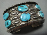 Museum Vintage Native American Jewelry Navajo Repoussed Galore Turquoise Sterling Silver Bracelet-Nativo Arts