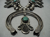 Museum Vintage Native American Jewelry Navajo Royston Turquoise Sterling Silver Squash Blossom Necklace-Nativo Arts