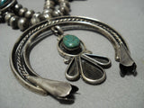 Museum Vintage Native American Jewelry Navajo Royston Turquoise Sterling Silver Squash Blossom Necklace-Nativo Arts