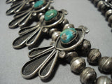 Museum Vintage Native American Jewelry Navajo Royston Turquoise Sterling Silver Squash Blossom Necklace-Nativo Arts