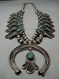 Museum Vintage Native American Jewelry Navajo Royston Turquoise Sterling Silver Squash Blossom Necklace-Nativo Arts