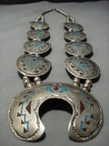 Museum Vintage Native American Jewelry Navajo Rug Turquoise Sterling Silver Squash Blossom Necklace-Nativo Arts