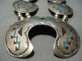 Museum Vintage Native American Jewelry Navajo Rug Turquoise Sterling Silver Squash Blossom Necklace-Nativo Arts