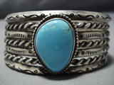 Museum Vintage Native American Jewelry Navajo Sky Blue Turquoise Sterling Silver Bracelet Old Cuff-Nativo Arts