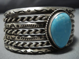 Museum Vintage Native American Jewelry Navajo Sky Blue Turquoise Sterling Silver Bracelet Old Cuff-Nativo Arts