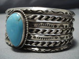 Museum Vintage Native American Jewelry Navajo Sky Blue Turquoise Sterling Silver Bracelet Old Cuff-Nativo Arts