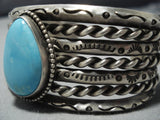 Museum Vintage Native American Jewelry Navajo Sky Blue Turquoise Sterling Silver Bracelet Old Cuff-Nativo Arts