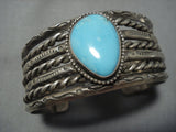 Museum Vintage Native American Jewelry Navajo Sky Blue Turquoise Sterling Silver Bracelet Old Cuff-Nativo Arts