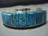 Museum Vintage Native American Jewelry Navajo Squared Turquoise Inlay Sterling Silver Bracelet-Nativo Arts