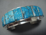 Museum Vintage Native American Jewelry Navajo Squared Turquoise Inlay Sterling Silver Bracelet-Nativo Arts