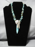 Museum Vintage Native American Jewelry Navajo Sterling Silver Feather Carved Turquoise Necklace Old-Nativo Arts