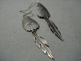 Museum Vintage Native American Jewelry Navajo Sterling Silver Flare Concho Feather Necklace-Nativo Arts