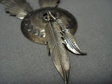 Museum Vintage Native American Jewelry Navajo Sterling Silver Flare Concho Feather Necklace-Nativo Arts