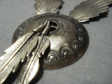 Museum Vintage Native American Jewelry Navajo Sterling Silver Flare Concho Feather Necklace-Nativo Arts