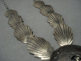 Museum Vintage Native American Jewelry Navajo Sterling Silver Flare Concho Feather Necklace-Nativo Arts