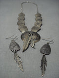 Museum Vintage Native American Jewelry Navajo Sterling Silver Flare Concho Feather Necklace-Nativo Arts