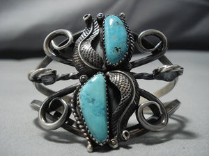 Museum Vintage Native American Jewelry Navajo Swirls Galore Sterling Silver Turquoise Bracelet Old-Nativo Arts