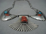 Museum Vintage Native American Jewelry Navajo Turquoise Coral Sterling Silver Necklace-Nativo Arts