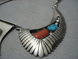 Museum Vintage Native American Jewelry Navajo Turquoise Coral Sterling Silver Necklace-Nativo Arts