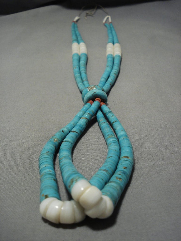 Museum Vintage Native American Jewelry Navajo Turquoise Heishi Coral Necklace Old-Nativo Arts