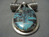 Museum Vintage Native American Jewelry Navajo Turquoise Inlay Sterling Silver Coin Necklace Old-Nativo Arts