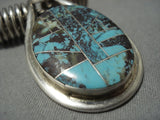 Museum Vintage Native American Jewelry Navajo Turquoise Inlay Sterling Silver Coin Necklace Old-Nativo Arts