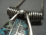 Museum Vintage Native American Jewelry Navajo Turquoise Inlay Sterling Silver Coin Necklace Old-Nativo Arts